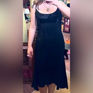 Georgiou Satin Cocktail Dress W/Tied Spaghetti Straps, Black, Size 8